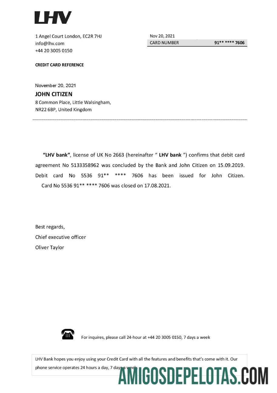 Referência de fechamento de LHV no Reino Unido exemplo